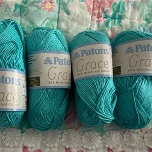 4 Skeins Patons Grace Aquifer Turquoise Yarn 1.75 oz each
